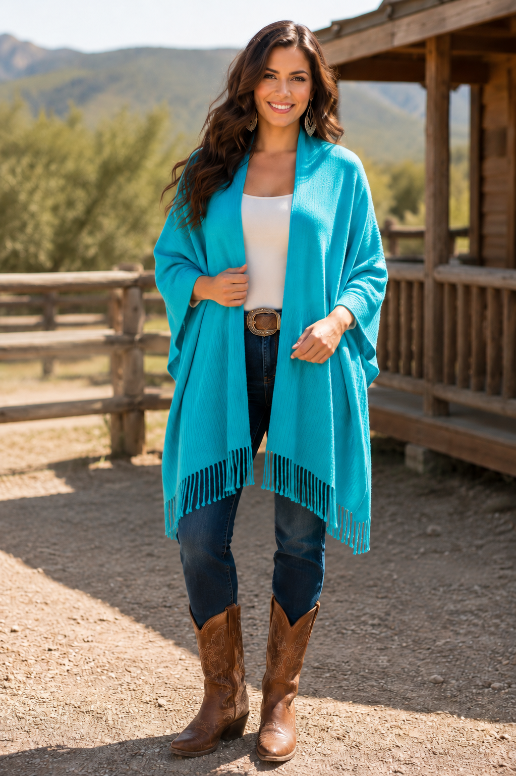 Signature Line Shawl Wrap - Turquoise
