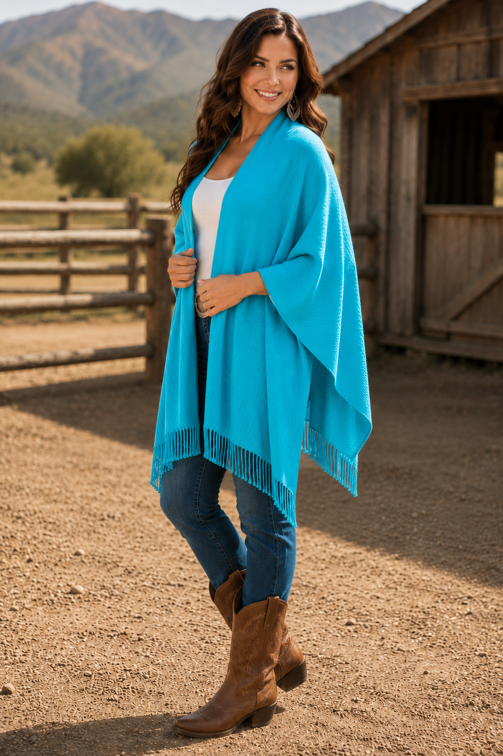 Signature Line Shawl Wrap - Turquoise