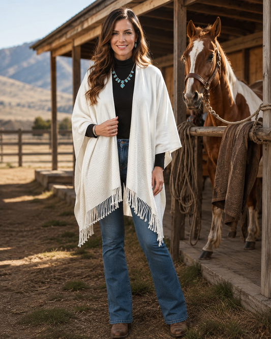 Signature Line Shawl Wrap - Winter White