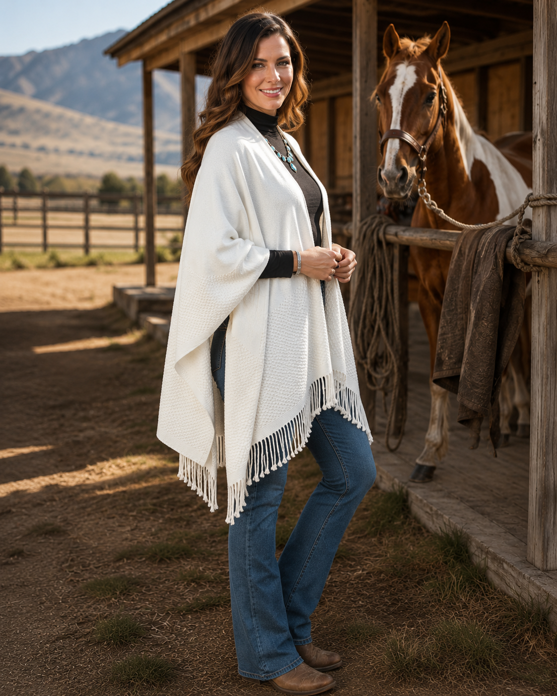 Signature Line Shawl Wrap - Winter White