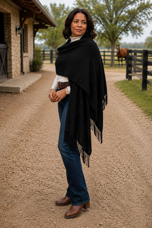Signature Line Shawl Wrap - Black