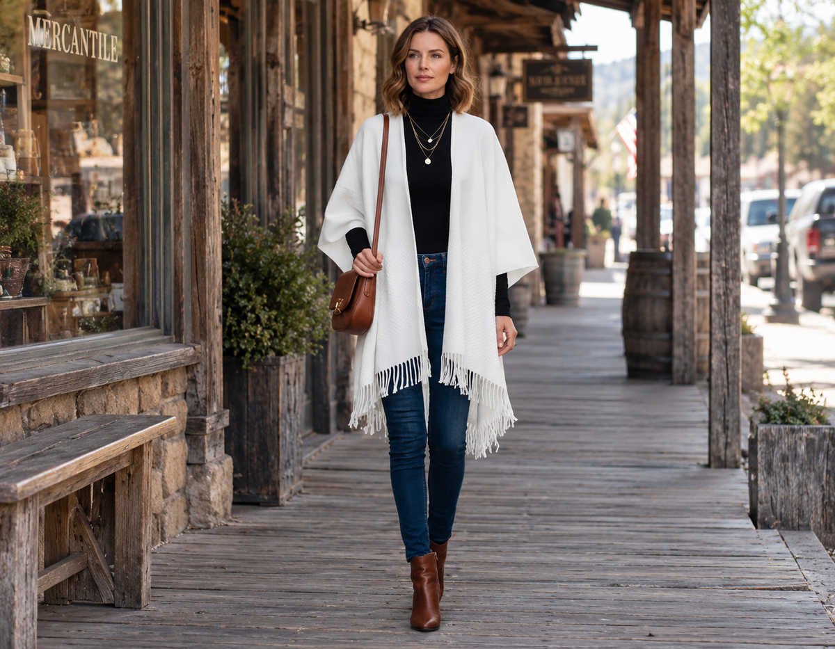 Signature Line Shawl Wrap - Winter White