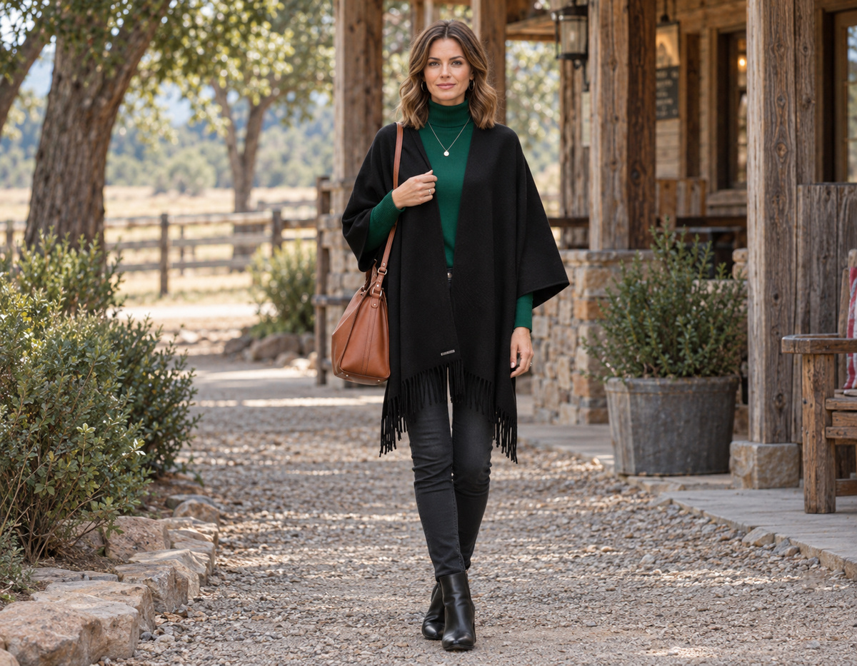 Signature Line Shawl Wrap - Black