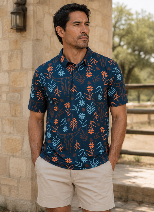 Skulls & Daisies Polo, front view