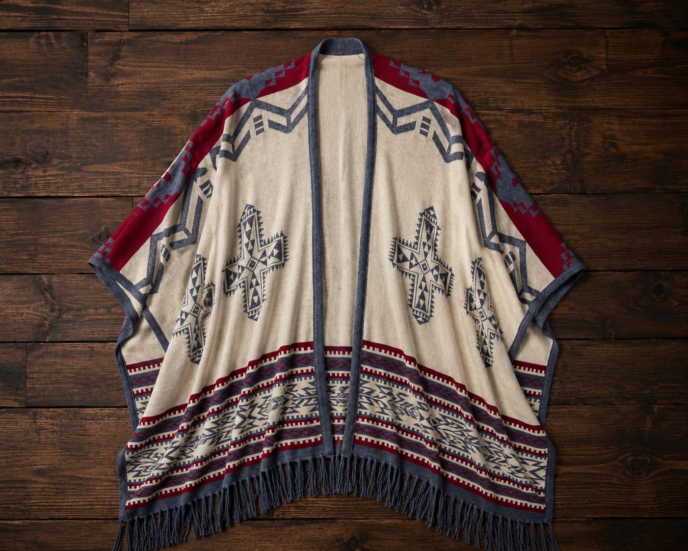 Southwest Reversible Shawl Wrap -Blue Jean, angle view