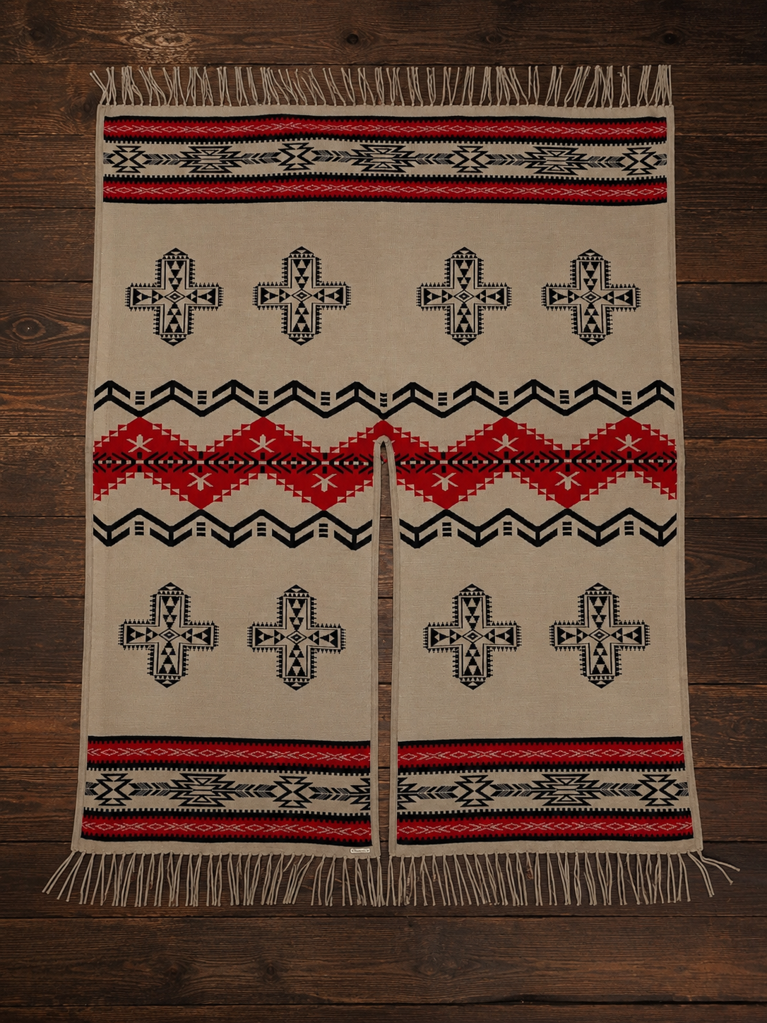 Southwest Reversible Shawl Wrap - Red/Tan/Black, back view
