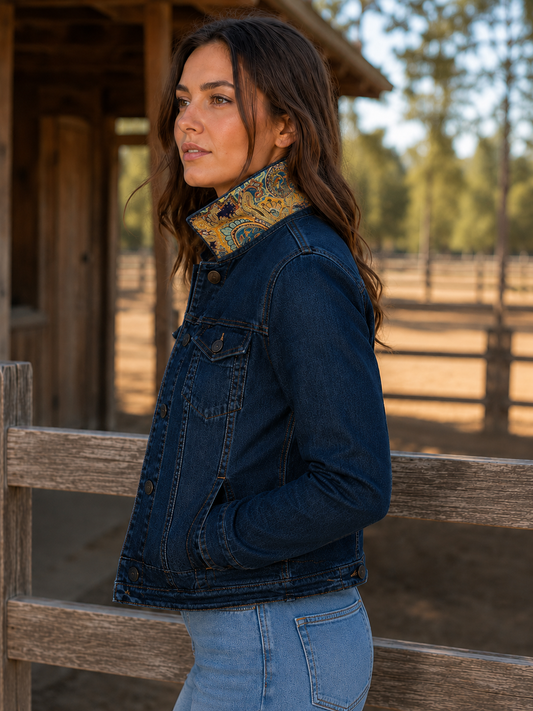 The Dark Denim Jacket / Old World Paisley