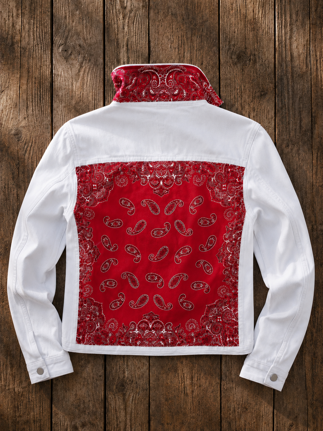 The White Denim Jacket / Western Paisley Red