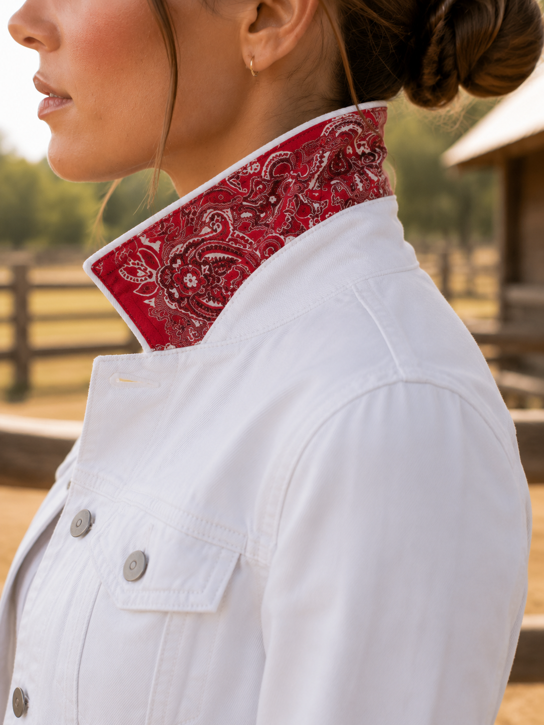 The White Denim Jacket / Western Paisley Red