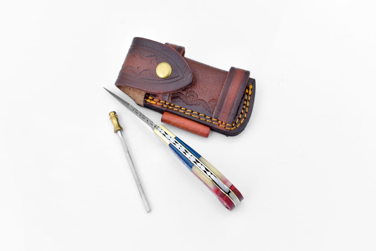 Damascus Steel Patriot Resin Pocket Knife