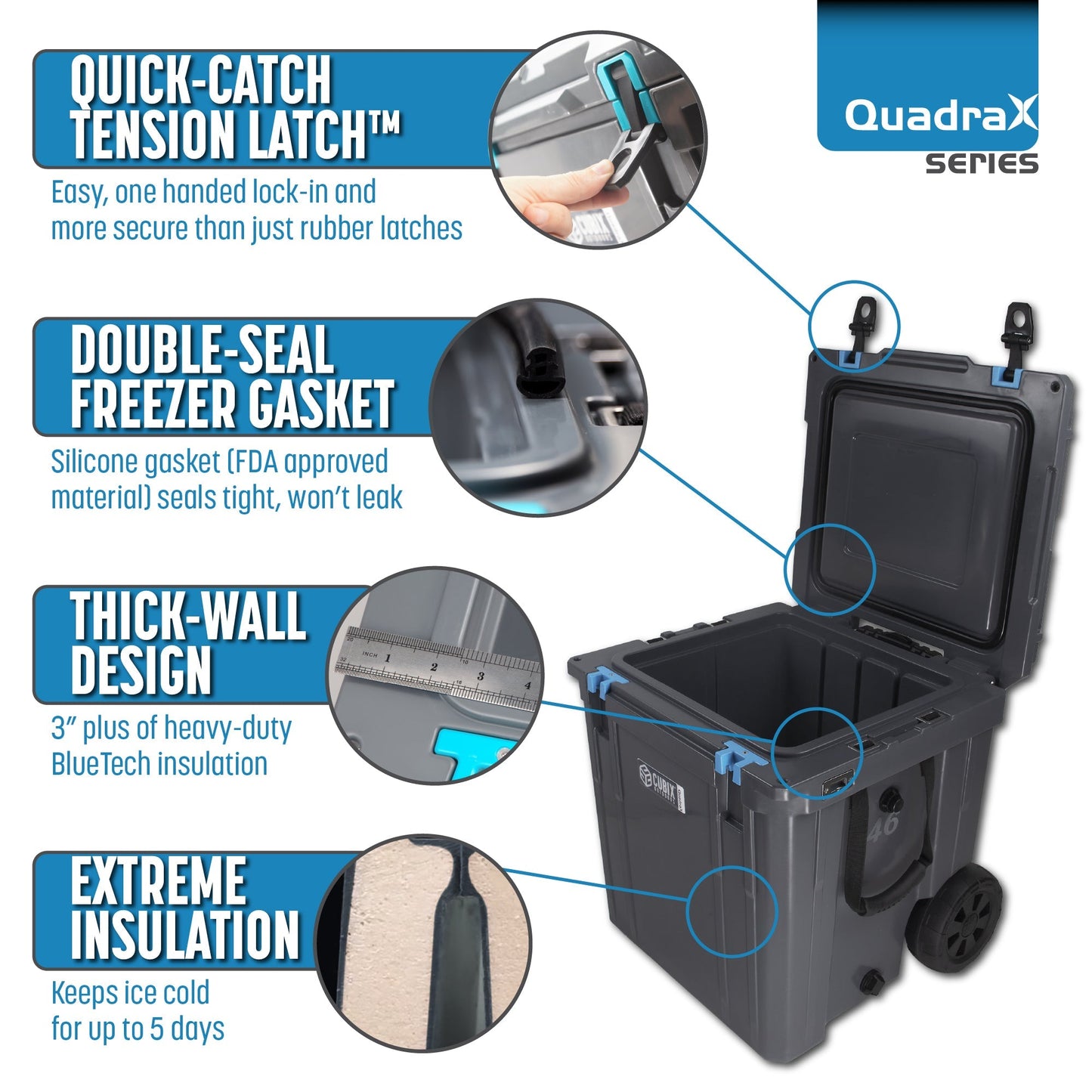 46QT Wheeled All Terrain Cooler, angle view