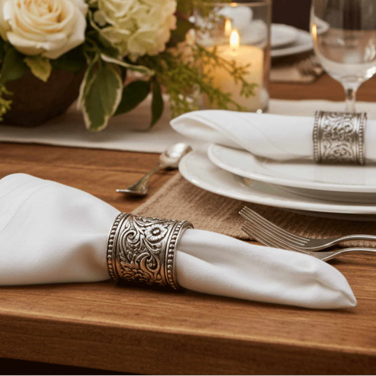 Concho Pattern Napkin Rings Set of 4, lifestyle view