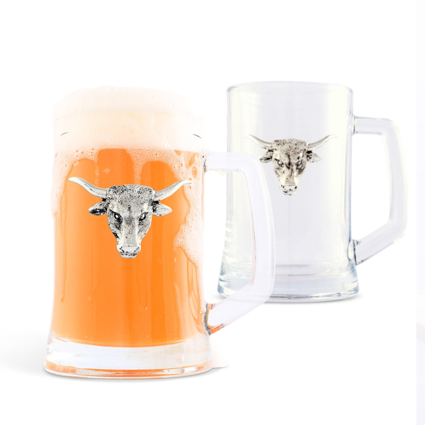 Longhorn Beer Mugs - Set of 2, close-up view
