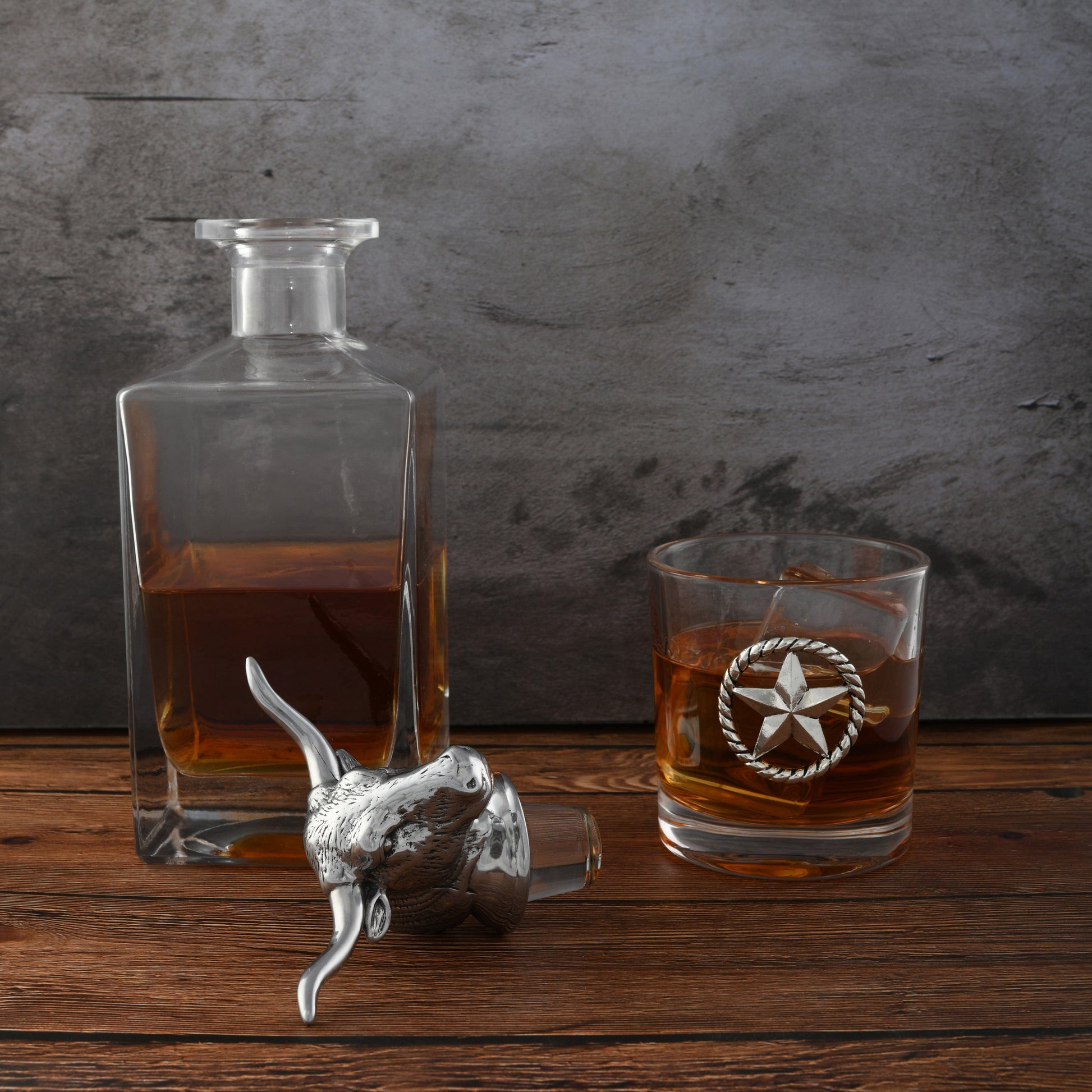 Longhorn Decanter Set with Pair of Glasses, side view
