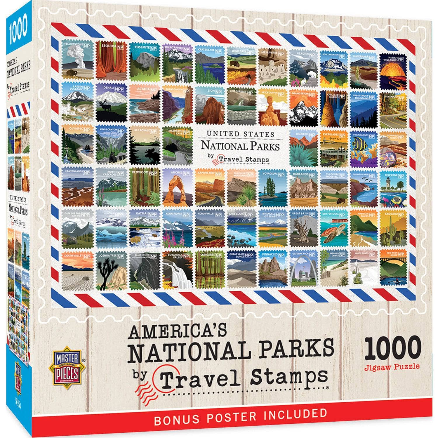 National Parks Travel Stamps 1000 Piece Jigsaw Puzzle, front view