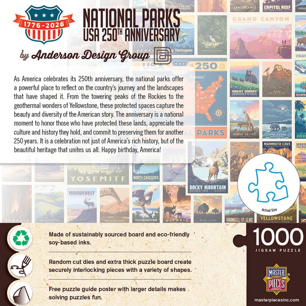 Vintage Posters - National Parks 250th Anniversary 1000 Piece Jigsaw Puzzle, side view