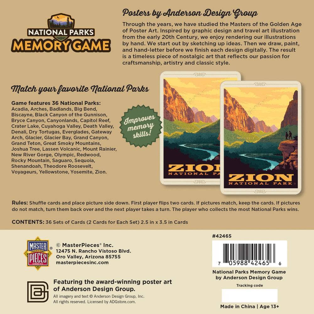 National Parks Memory Game, side view