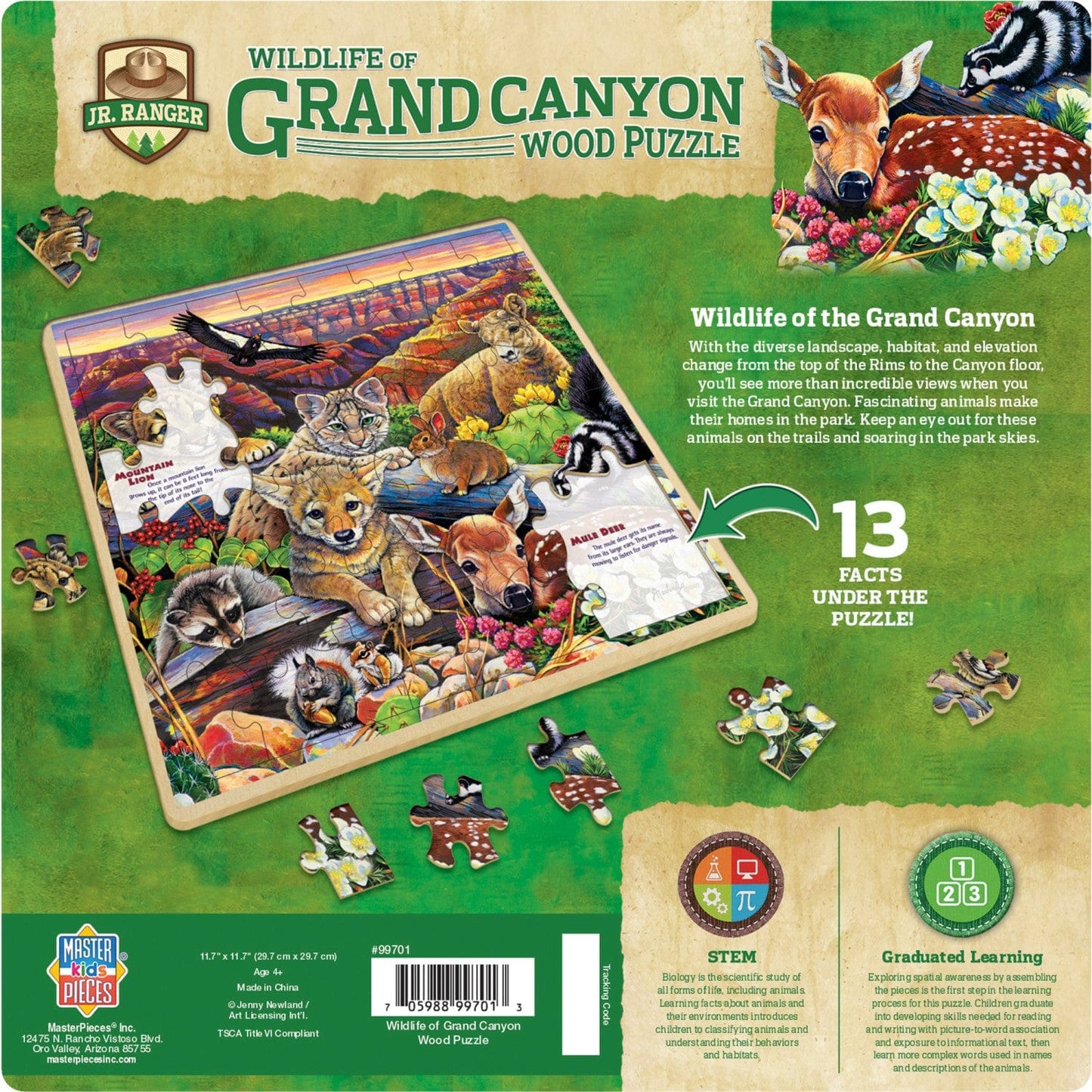 Jr. Ranger - Wildlife of the Grand Canyon 48 Piece Wood Jigsaw Puzzle, side view