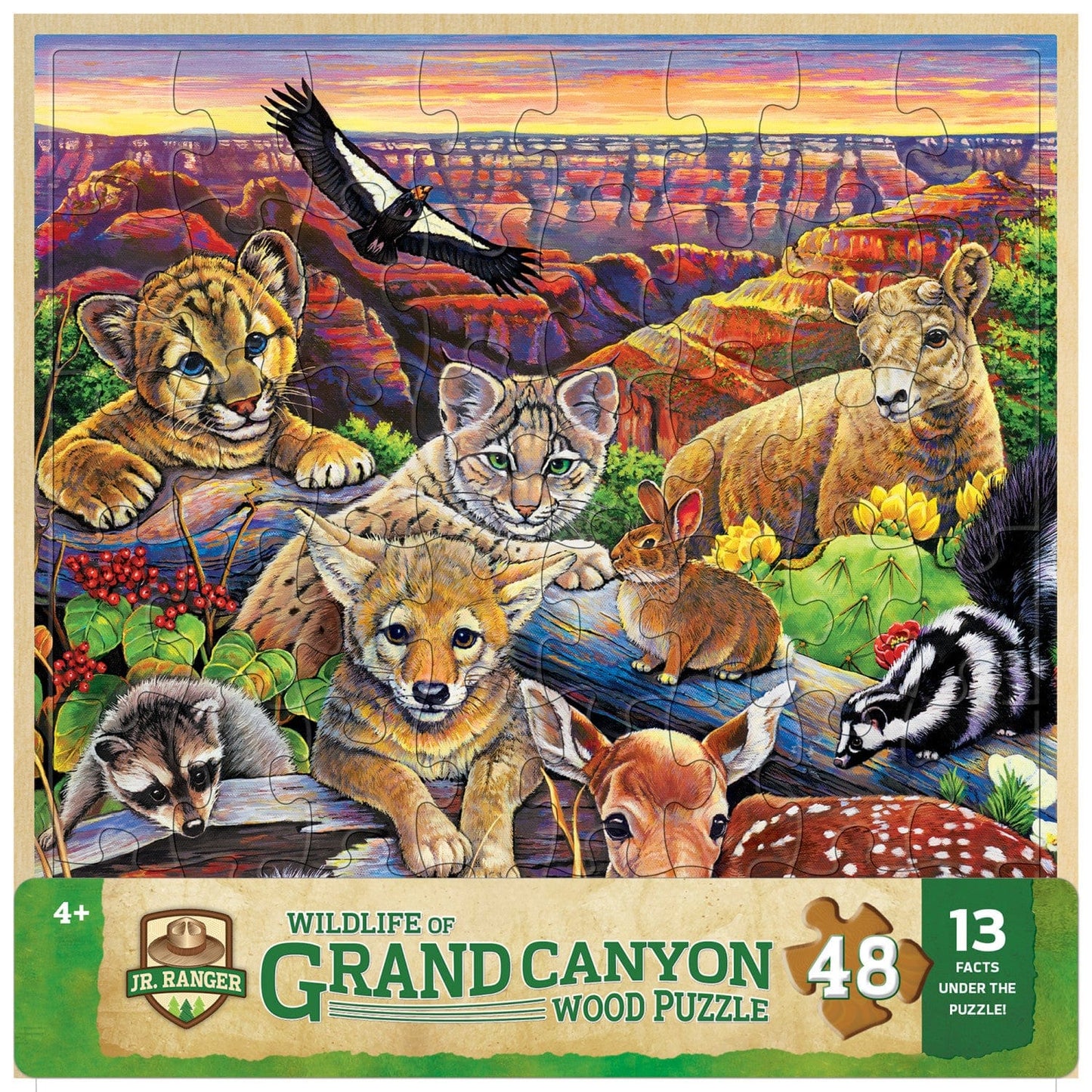 Jr. Ranger - Wildlife of the Grand Canyon 48 Piece Wood Jigsaw Puzzle, front view