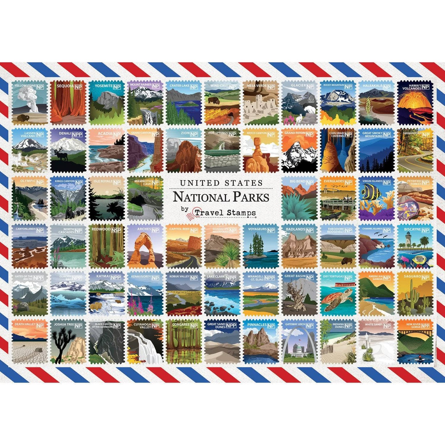 National Parks Travel Stamps 1000 Piece Jigsaw Puzzle, detail view