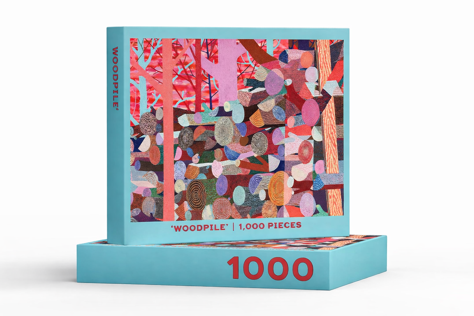 1000-Piece Woodpile Puzzle | Colorful Woodgrain Jigsaw (19.25" x 26.5"), lifestyle view