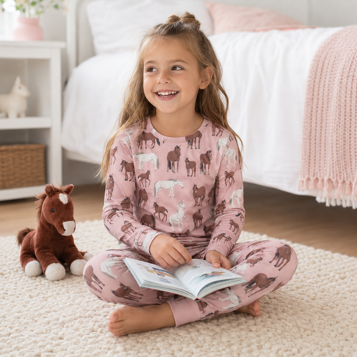 Wild Horses Big Kid Pajama Set, close-up view