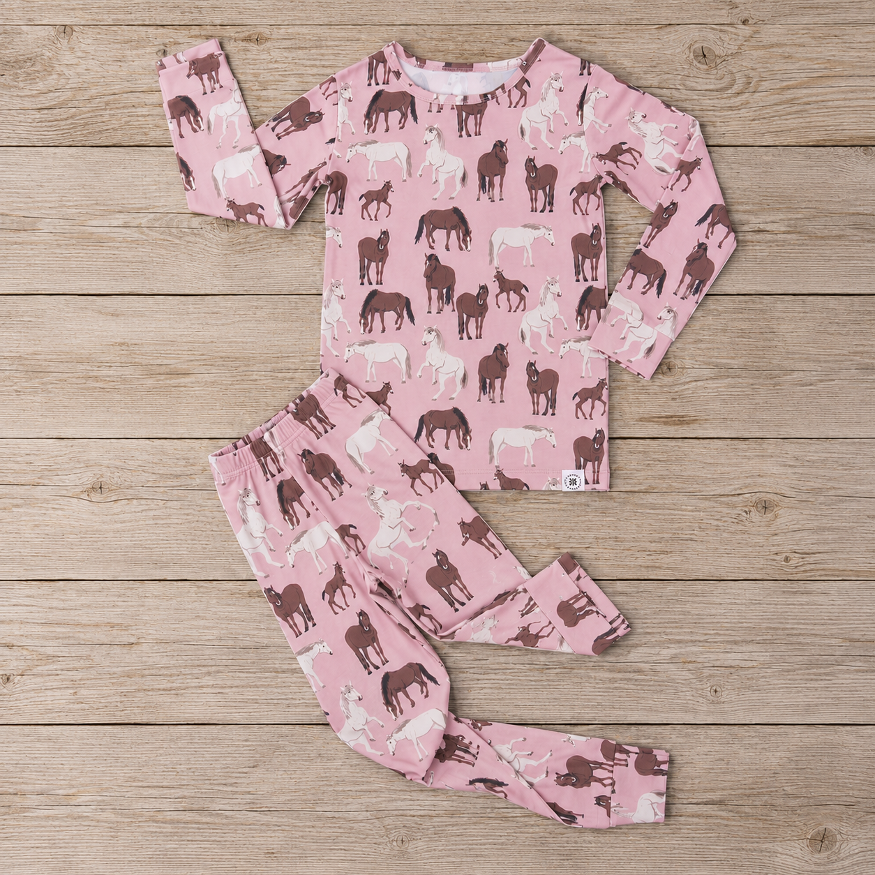 Wild Horses Big Kid Pajama Set, angle view