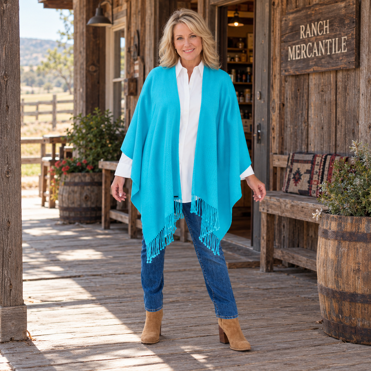 Signature Line Shawl Wrap - Turquoise