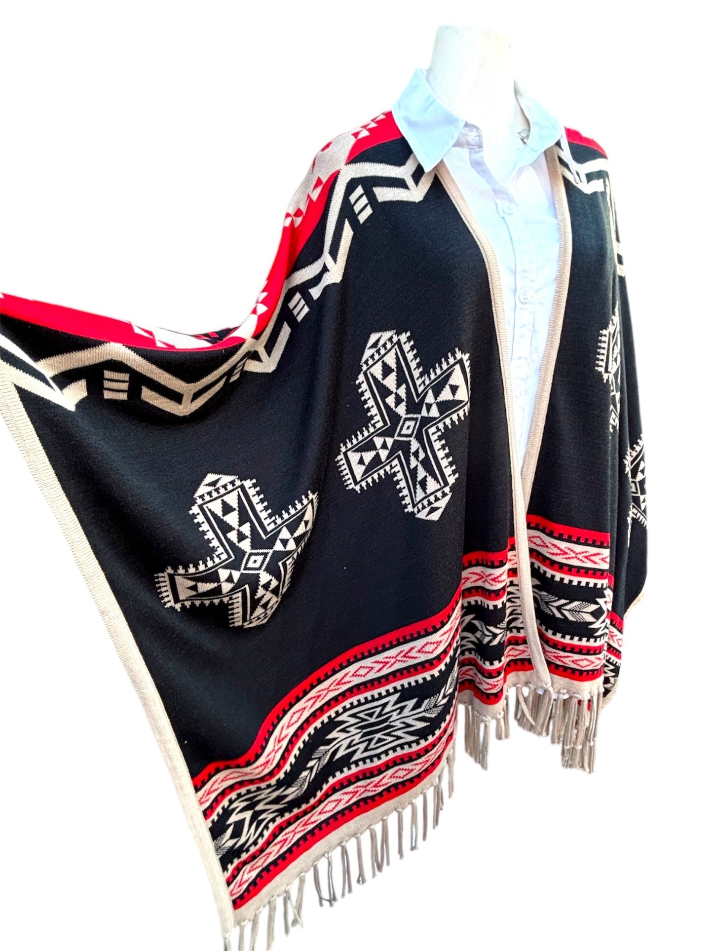 Southwest Reversible Wrap - White, close-up view