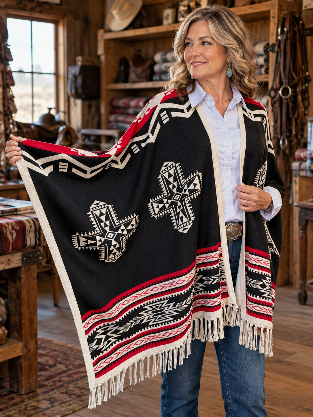 Southwest Reversible Wrap - White