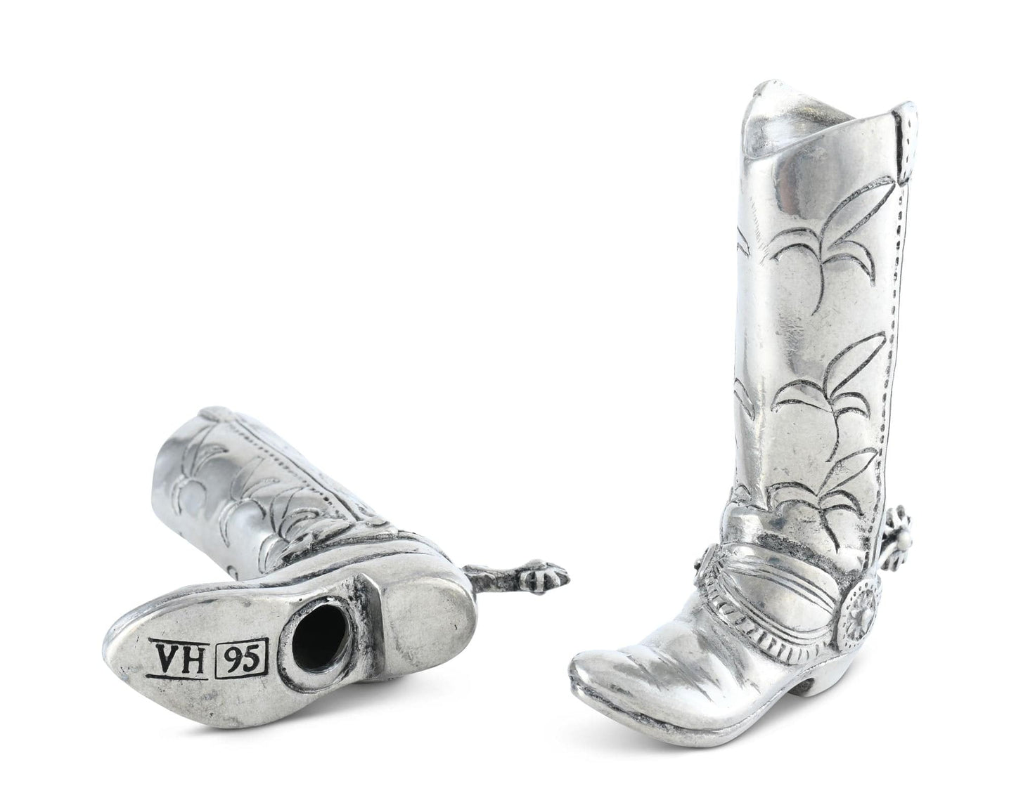 Pewter Cowboy Boot Salt & Pepper Set, close-up view