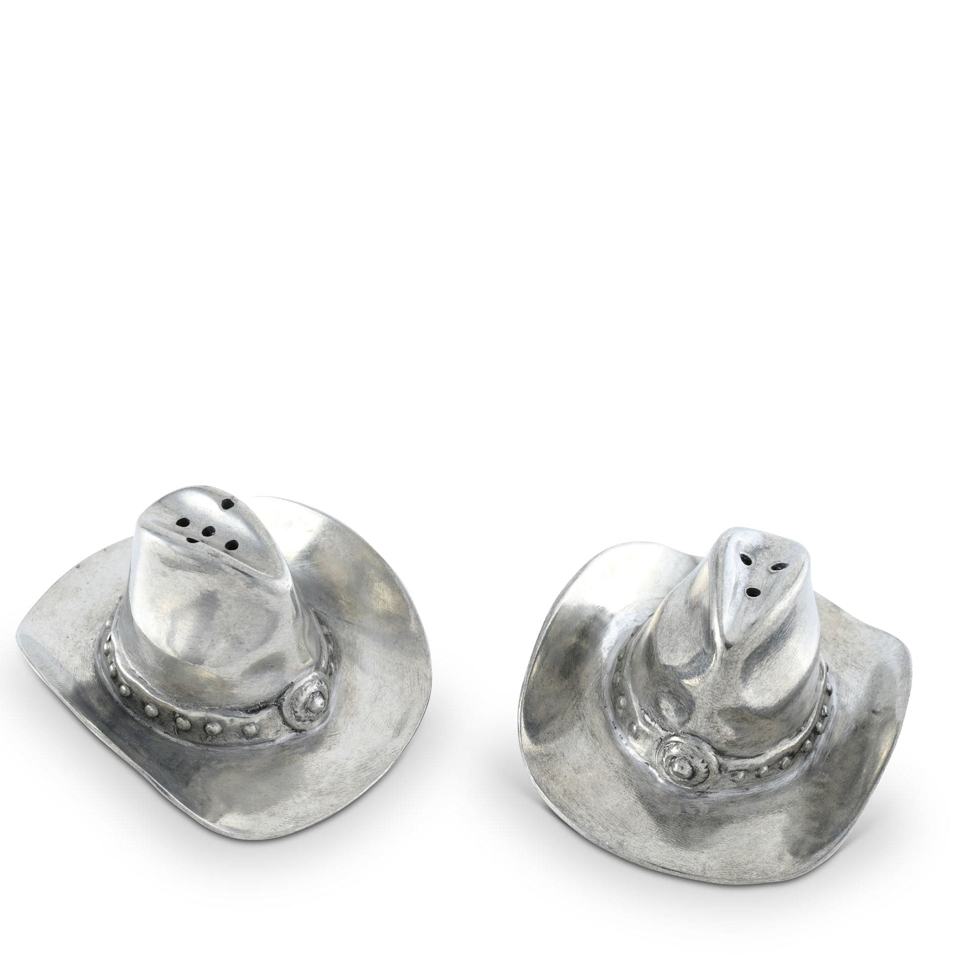 Pewter Cowboy Hat Salt & Pepper Set, close-up view