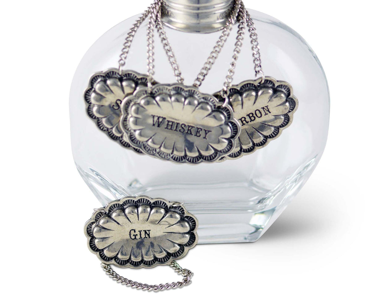 Pewter Western Decanter Tags, front view