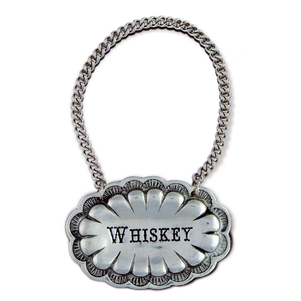 Pewter Western Decanter Tags, detail view