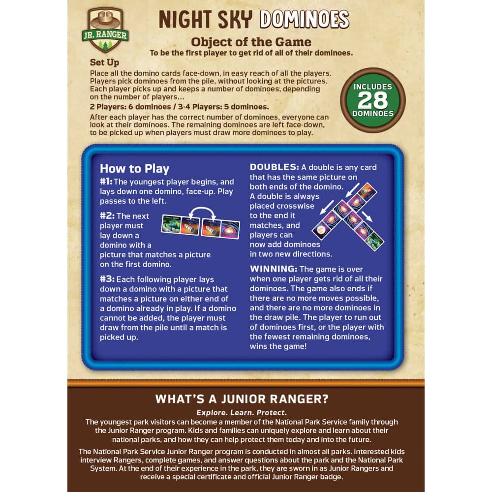 Jr. Ranger - Night Sky Picture Dominoes, side view