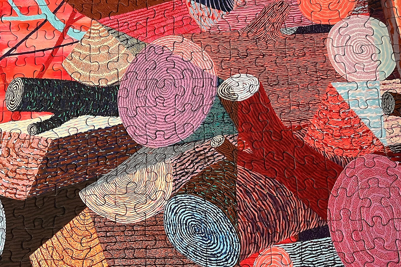 1000-Piece Woodpile Puzzle | Colorful Woodgrain Jigsaw (19.25" x 26.5"), detail view