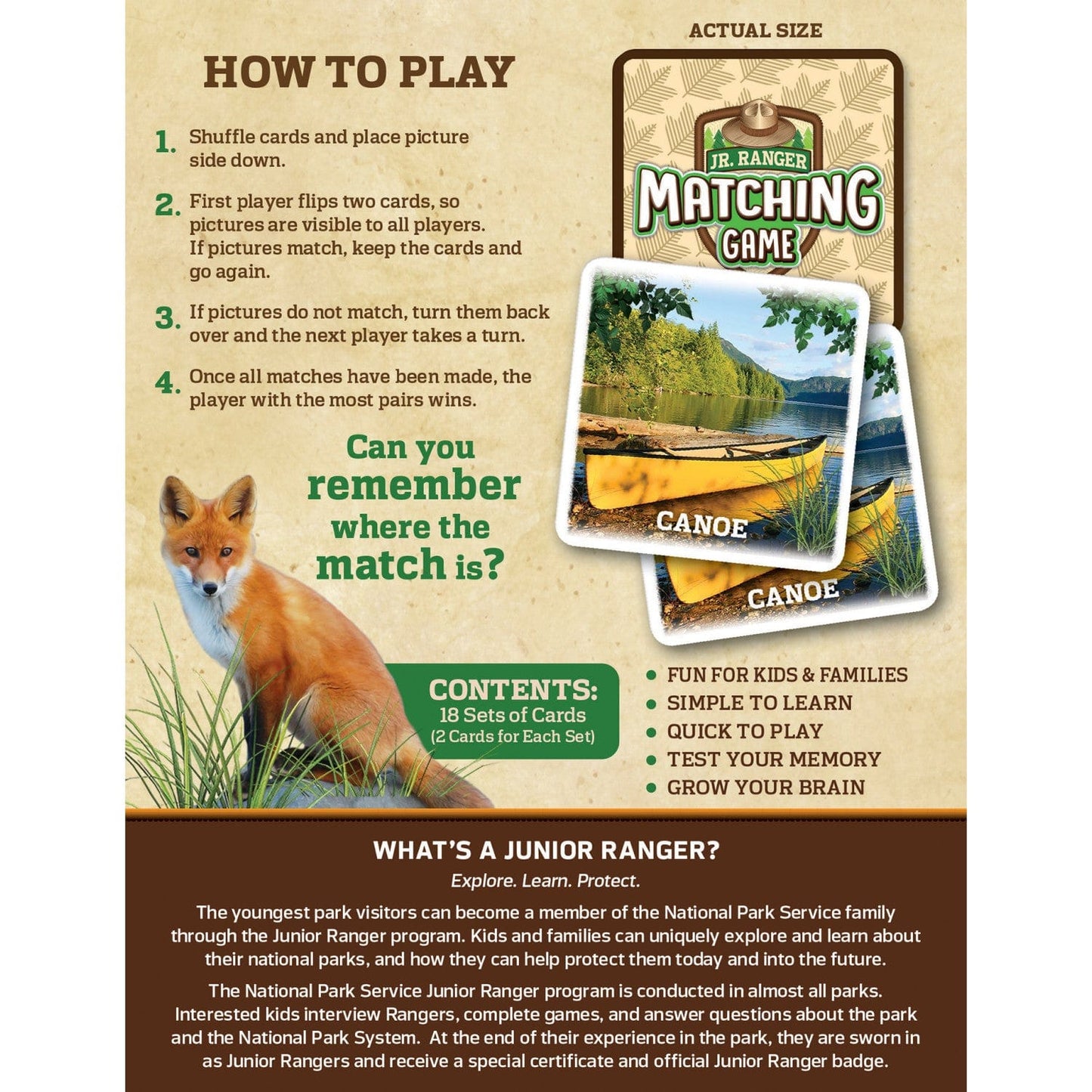 Jr. Ranger Matching Game, side view